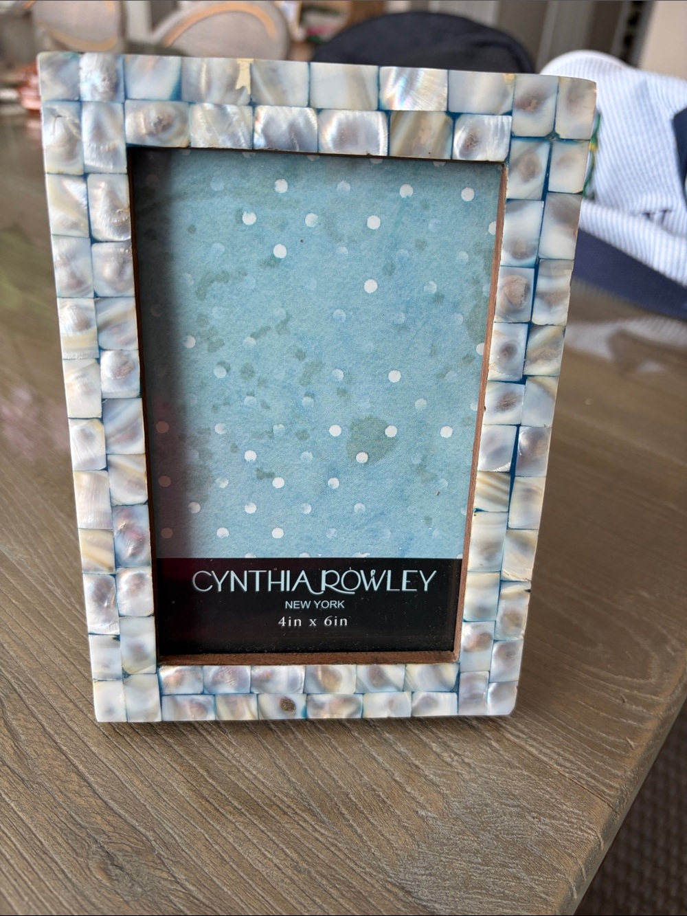 Cynthia Rowley Iridescent Pearl Mosaic Frame in Soft Blue and White
